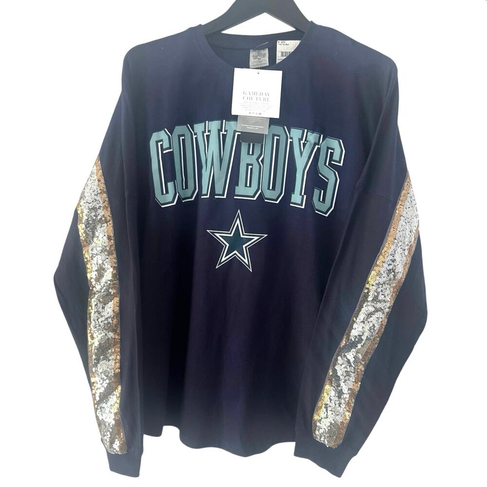 Cowboys NFL Game day Couture over sized sequins long sleeve   SzS